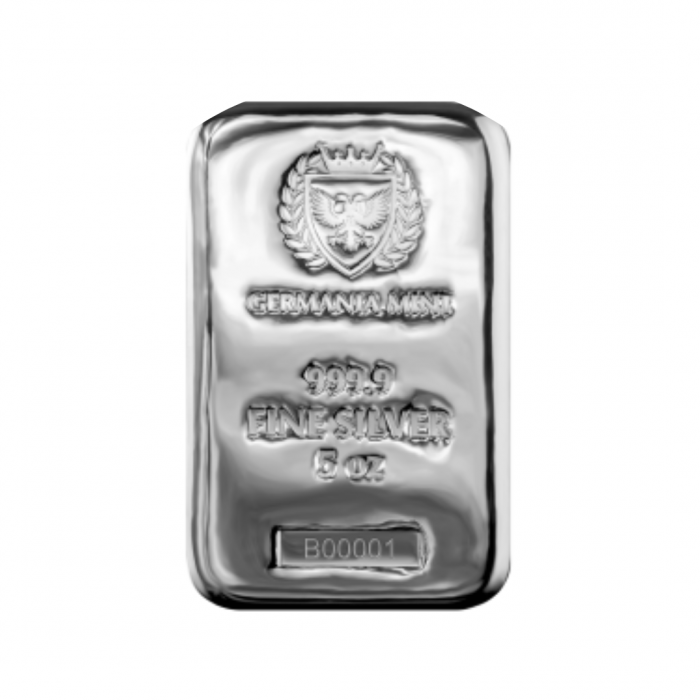 5 oz silver cast bar Germania Mint 999.9