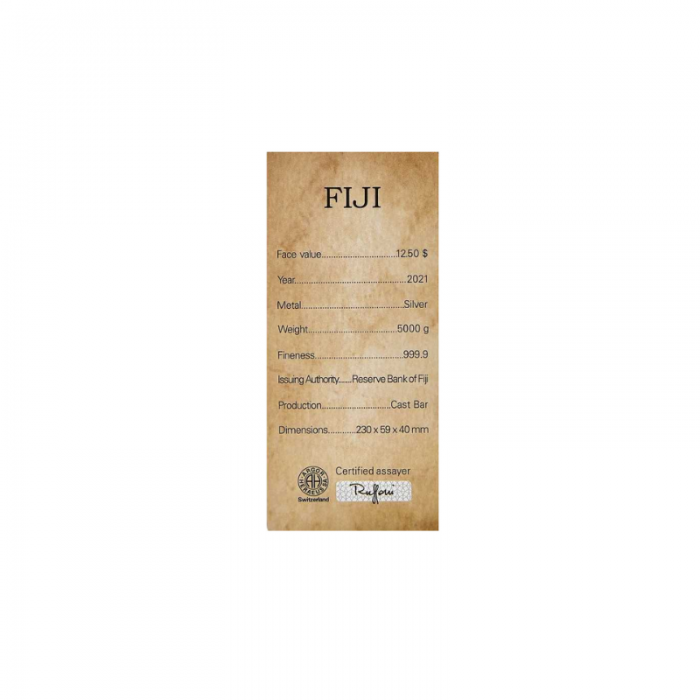 5000 g silver bar Fiji, Argor Heraeus 999.9