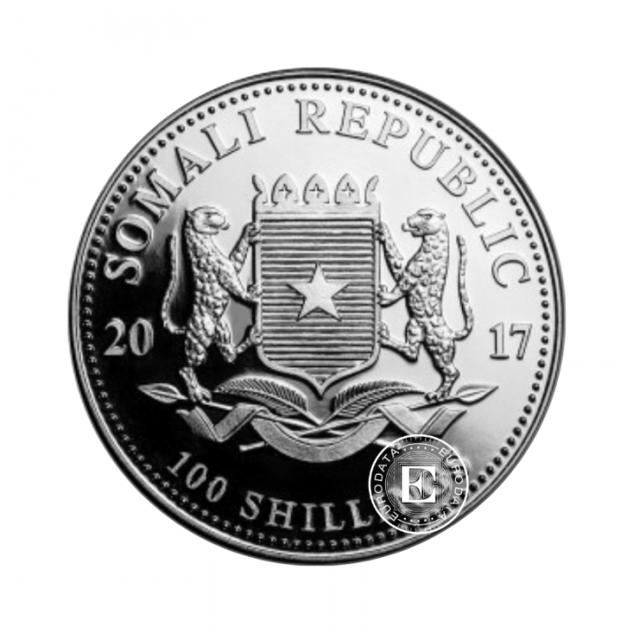 1 oz (31.10 g) sidabrinė moneta Afrikos laukinė gamta - Dramblys, Somalis 2017
