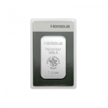 1 oz (31,10 g) sztabka srebra, Heraeus 999,9