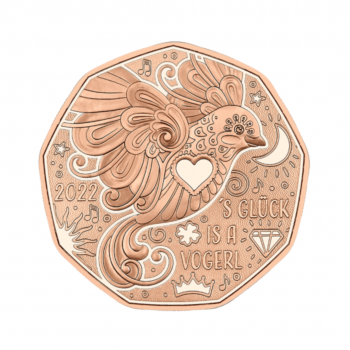 5 Eurų Varinė naujųjų metų moneta Džiaugsmas yra paukštis, Austrija 2022