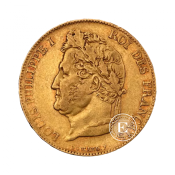 20 frankių (5.81 g) auksinė moneta Louis Philippe I, Prancūzija 1830-1848