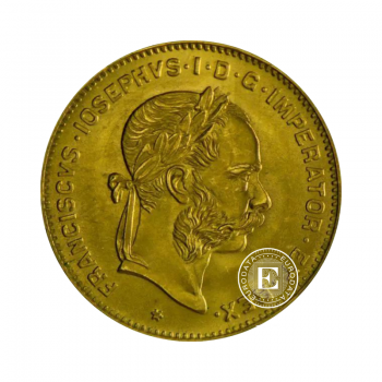 4 florinų (2.90 g) auksinė moneta, Austrija 1892 Restrike