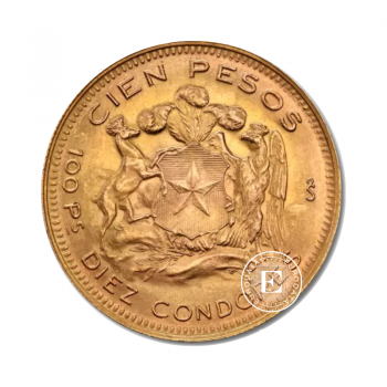 100 pesos (18.30 g) pièce d'or Chili Liberté, Chili 1895-1980