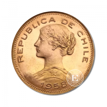 100 pesų (18.30 g) auksinė moneta Čilės laisvė, Čilė 1895-1960