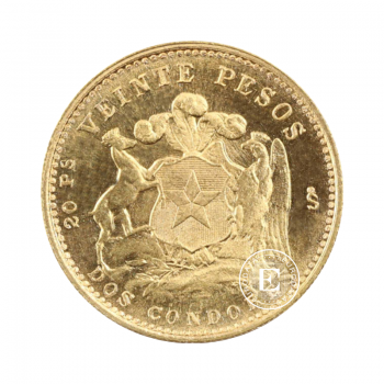 20 pesų (3.66 g) auksinė moneta Čilės laisvė, Čilė 1961