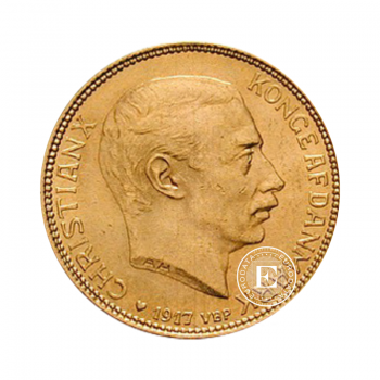 20 couronnes (8.06 g) pièce d'or Christian X, Danemark 1913-1917