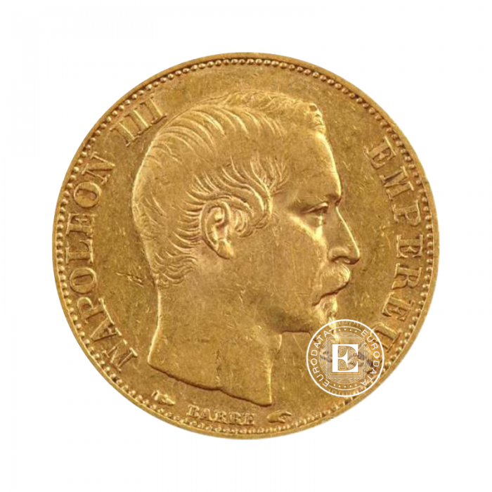 20 francs (5.81 g) pièce d'or Napoléon III sans couronne, France 1853-1860