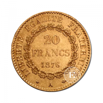 20 frankų (5.81 g) auksinė moneta Angel (Génie) 3rd Republic, Prancūzija 1871-1898