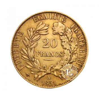 20 frankų (5.81 g) auksinė moneta Cérès 2nd Republic, Prancūzija 1848-1852