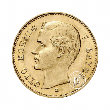 10 markių (3.58 g) auksinė moneta Otto King of Bavaria, Vokietija 1888-1912