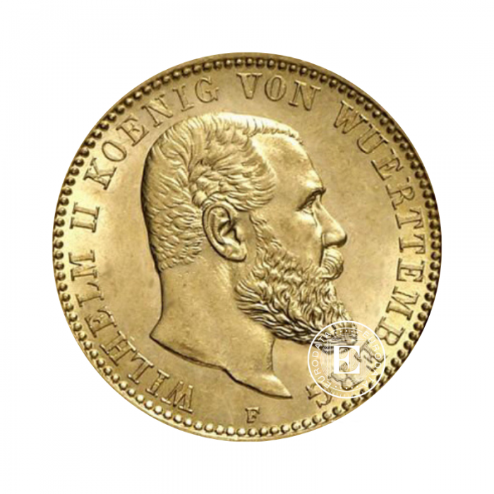 10 mark (3.58 g) gold coin Wilhelm II King of Wurttemberg, Germany 1872-1913