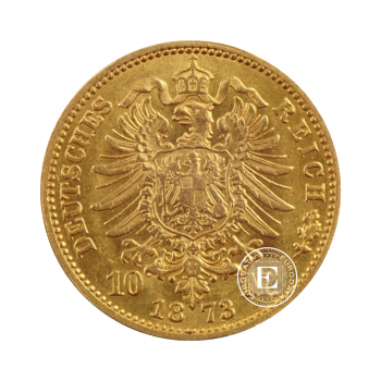 10 markių (3.58 g) auksinė moneta Wilhelm I King of Prussia, Vokietija 1872-1888