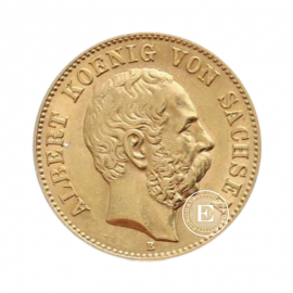 20 mark (7.16 g) gold coin Albert King of Saxony, Germany 1874-1895