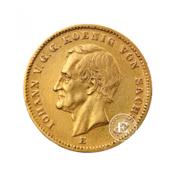 20 markių (7.16 g) auksinė moneta Johann King of Saxony, Vokietija 1872-1873