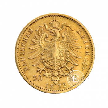 20 markių (7.16 g) auksinė moneta Johann King of Saxony, Vokietija 1872-1873