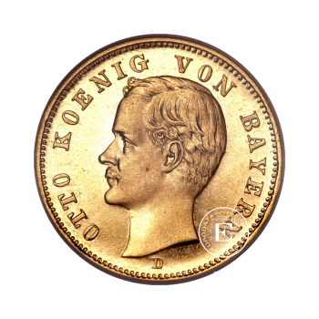 20 markių (7.16 g) auksinė moneta Otto King of Bavaria, Vokietija 1886-1913