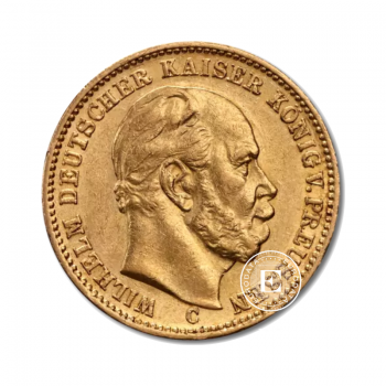 20 markių (7.16 g) auksinė moneta Wilhelm I - Prusija, Vokietija 1871-1888