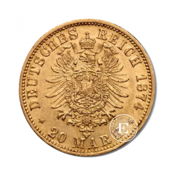 20 markių (7.16 g) auksinė moneta Wilhelm I - Prusija, Vokietija 1871-1888