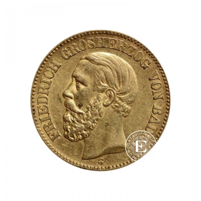 7.16 g gold coin 20 Mark Friedrich Grand Duke of Baden, Germany 1872-1895