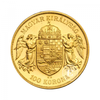 100 kronų (30.49 g) auksinė moneta Franz-Joseph I, Vengrija 1908