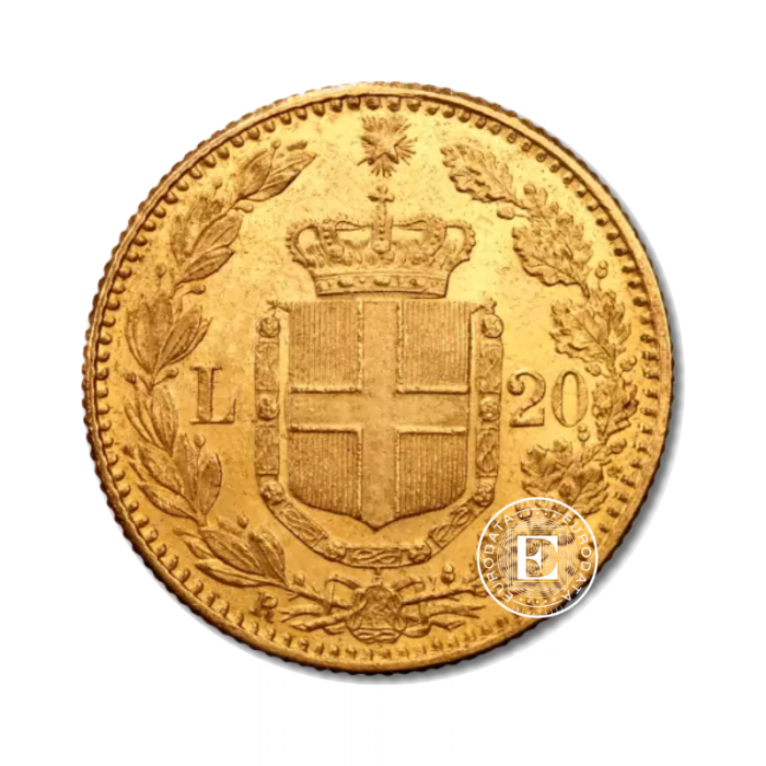 20 lirų (5.81 g) auksinė moneta Umberto I, Italija 1879-1897