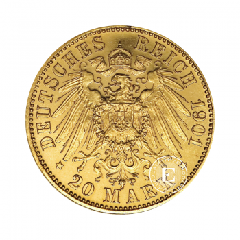 7.16 g pièce d'or 20 Mark Ernst Ludwig Grand Duc de Hesse, Allemagne 1893-1911