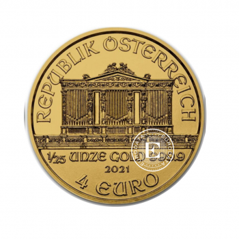 1/25 oz (1.24 g) gold coin on coincard Philharmoniker, Austria 2021