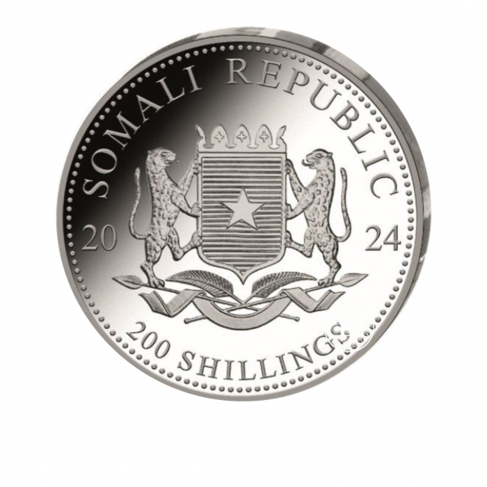 2 oz (62.20 g) sidabrinė moneta Afrikos laukinė gamta - Dramblys, Somalis 2024