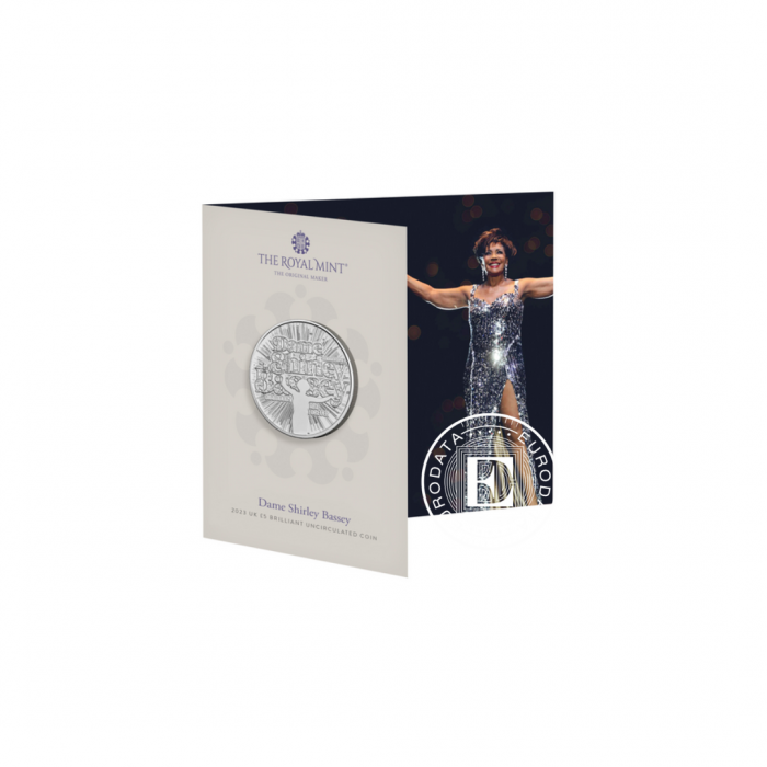5 puonds coin on coincard Music Legends – Dame Shirley Bassey, Great Britain 2023