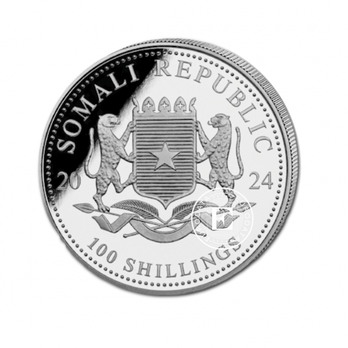 1 oz (31.10 g) sidabrinė spalvota moneta Afrikos laukinė gamta - Dramblys, Somalis 2024