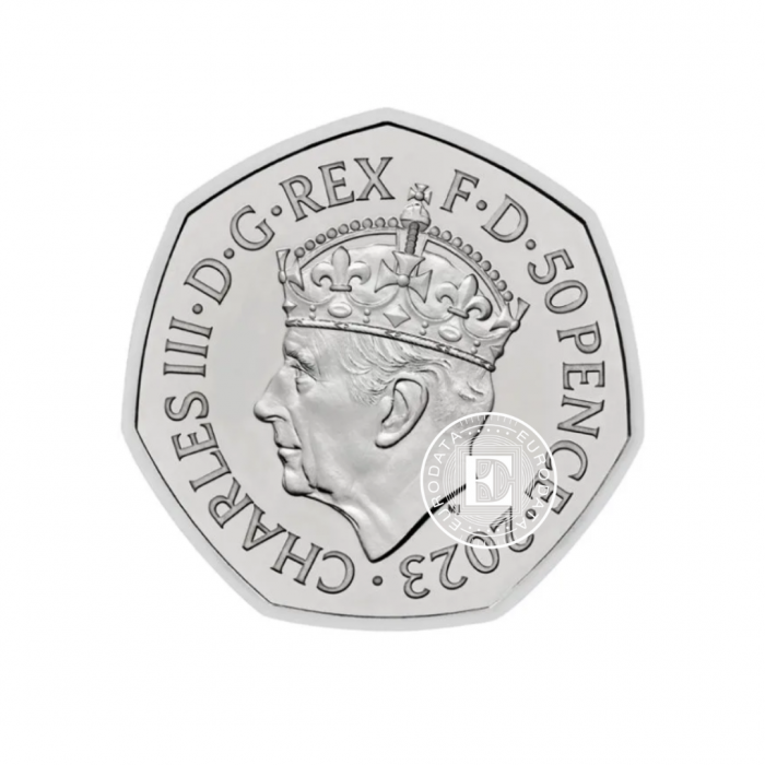 0.50 svarų moneta kortelėje Karaliaus Charlso III karūnavimas, Didžioji Britanija 2023