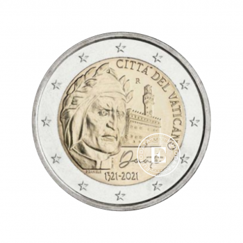 2 Eur Münze af der Karte 700 Todestag von Dante Alighieri, Vatikan 2021