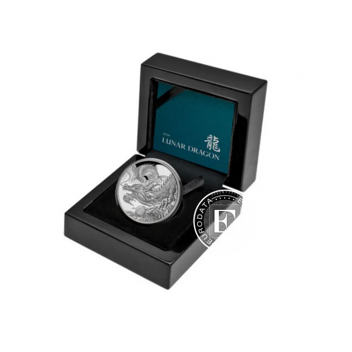 1 oz (31.10 g) sidabrinė PROOF moneta Lunar - Drakonas, Niujė 2024 (su sertifikatu)