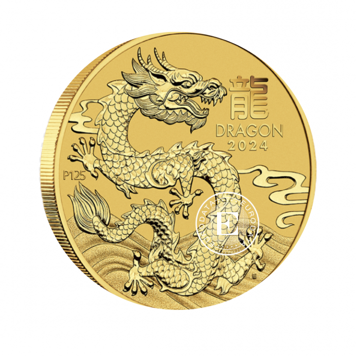 1/10 oz (3.11 g) auksinė PROOF moneta Lunar III -  Drakono metai, Australija 2024 (su sertifikatu)