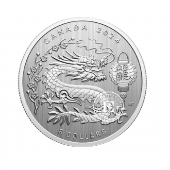 8 dolerių (7.96 g) sidabrinė moneta kortelėje Drakono metai,  Kanada 2024