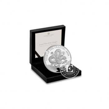 2 svarų (31.21 g) sidabrinė PROOF moneta Lunar - Drakonas, Didžioji Britanija 2024 (su sertifikatu)
