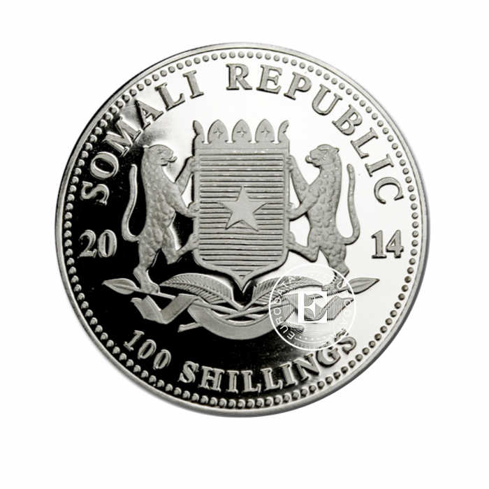 1 oz (31.10 g) sidabrinė moneta Dramblys, Somalis 2014