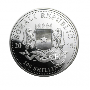 1 oz (31.10 g) sidabrinė moneta Dramblys, Somalis 2015
