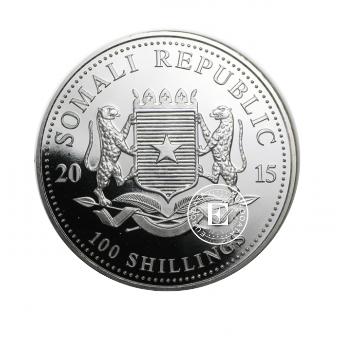 1 oz (31.10 g) pièce d'argent Elephant, Somalie 2015