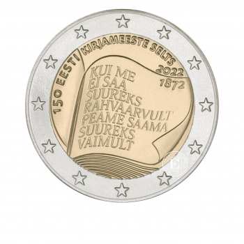 2 Eur coin on coincard 150th anniversary of Estonian Literary Society, Estonia 2022