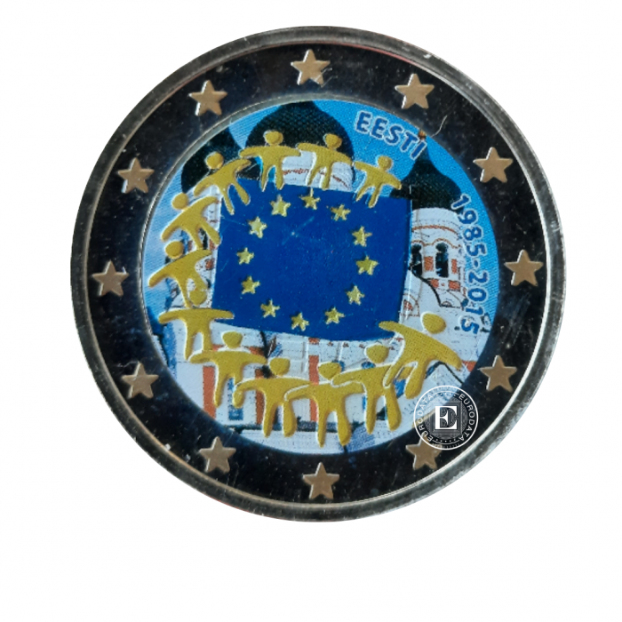 2 Eur pièce colorée 30e anniversaire du drapeau de l'UE, Estonie 2015