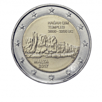 2 Eur Münze auf der Karte Hagar Qim Tempel, Malta 2017