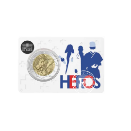 2 Eur (8.50 g) coin on coincard  Heros, France 2020