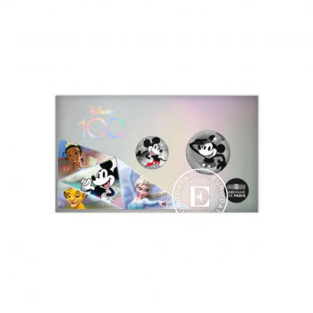  60 Eur (48 g) coffret de pièces argentées coloree sur la carte Disney's 100th anniversary, France 2023