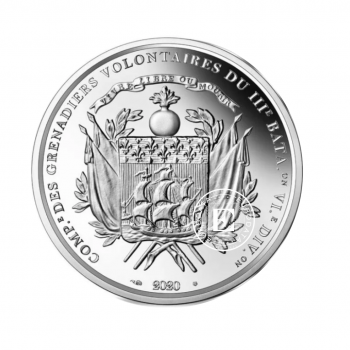 10 Eur (22.20 g) sidabrinė PROOF moneta La Fayette, Prancūzija 2020 (su sertifikatu)