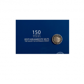 2 Eur coin on coincard 150th anniversary of Estonian Literary Society, Estonia 2022