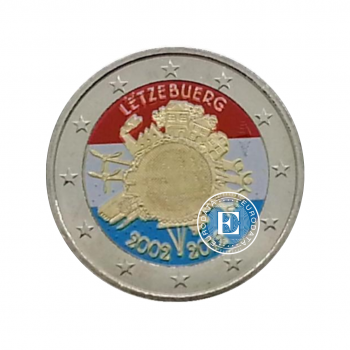 2 Eur spalvota moneta 10 metų eurui, Liuksemburgas 2012