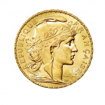 20 frankų (6.45 g) auksinė moneta Marianne, Prancūzija 1898-1914