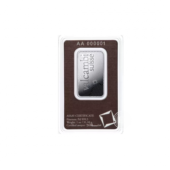 1 oz (31.10 g)  lingot de palladium Valcambi 999.5